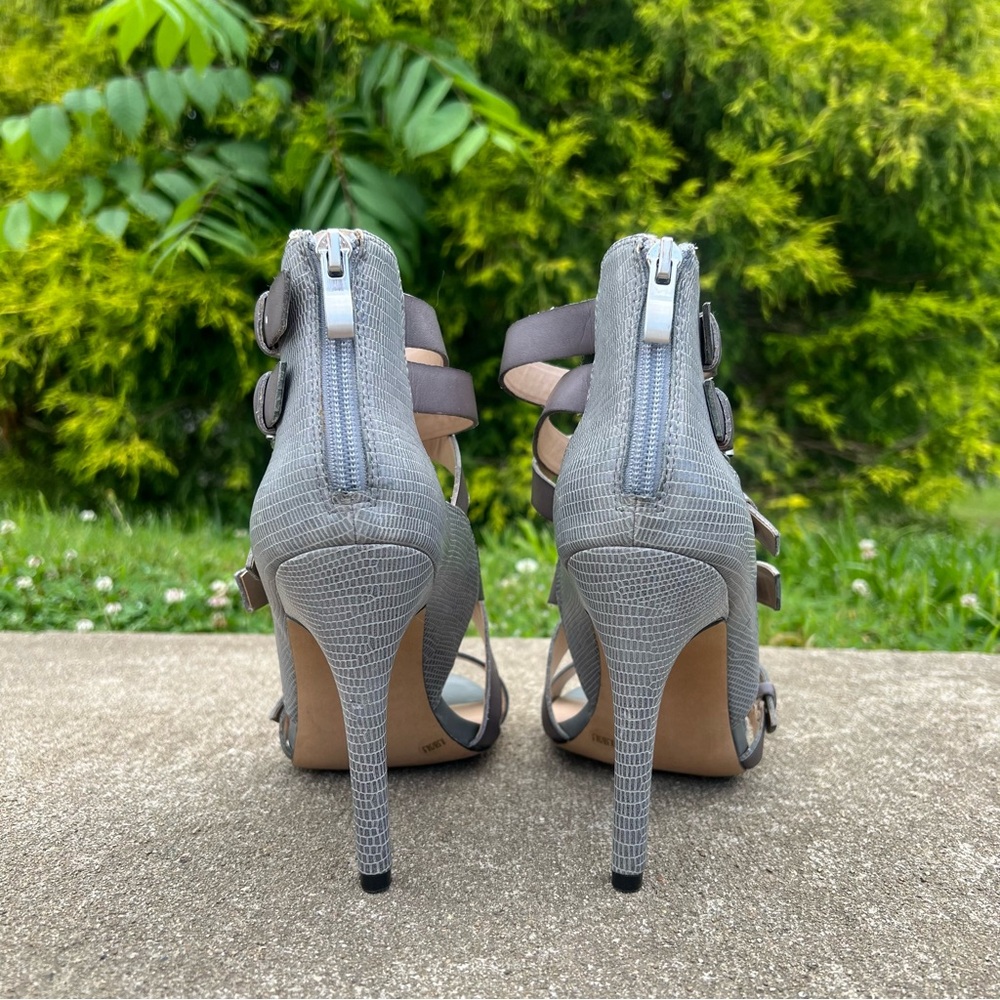 Sole Society Ashton Textured High Heel Sandal Gray Strappy Buckle, size 8-1/2 - Picture 7 of 13